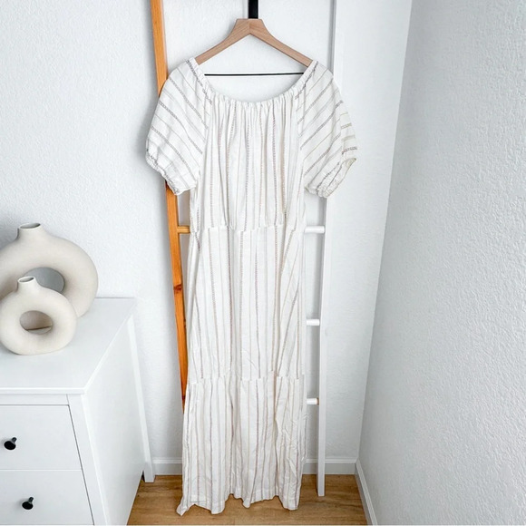 Ace & Jig Quince Maxi Dress In Ambrosia Cream Stripe Striped Off The Shoulder - Picture 5 of 12